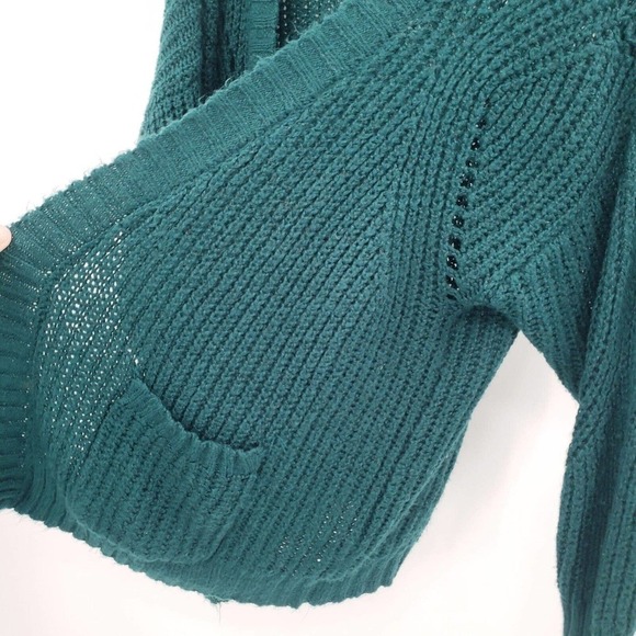 Evri Teal Chunky Knit Sweater Cardigan Womens 1x Open Front Pockets Boyfriend - Picture 3 of 12